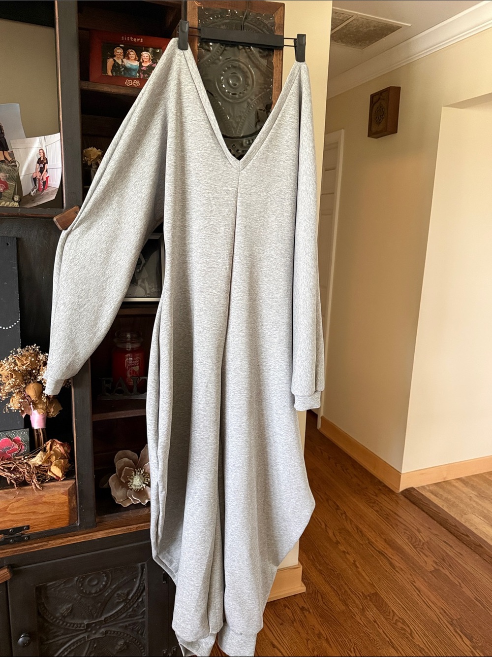 AKIRA Asymmetrical Gray V-Neck Long Sleeve Jumpsuit